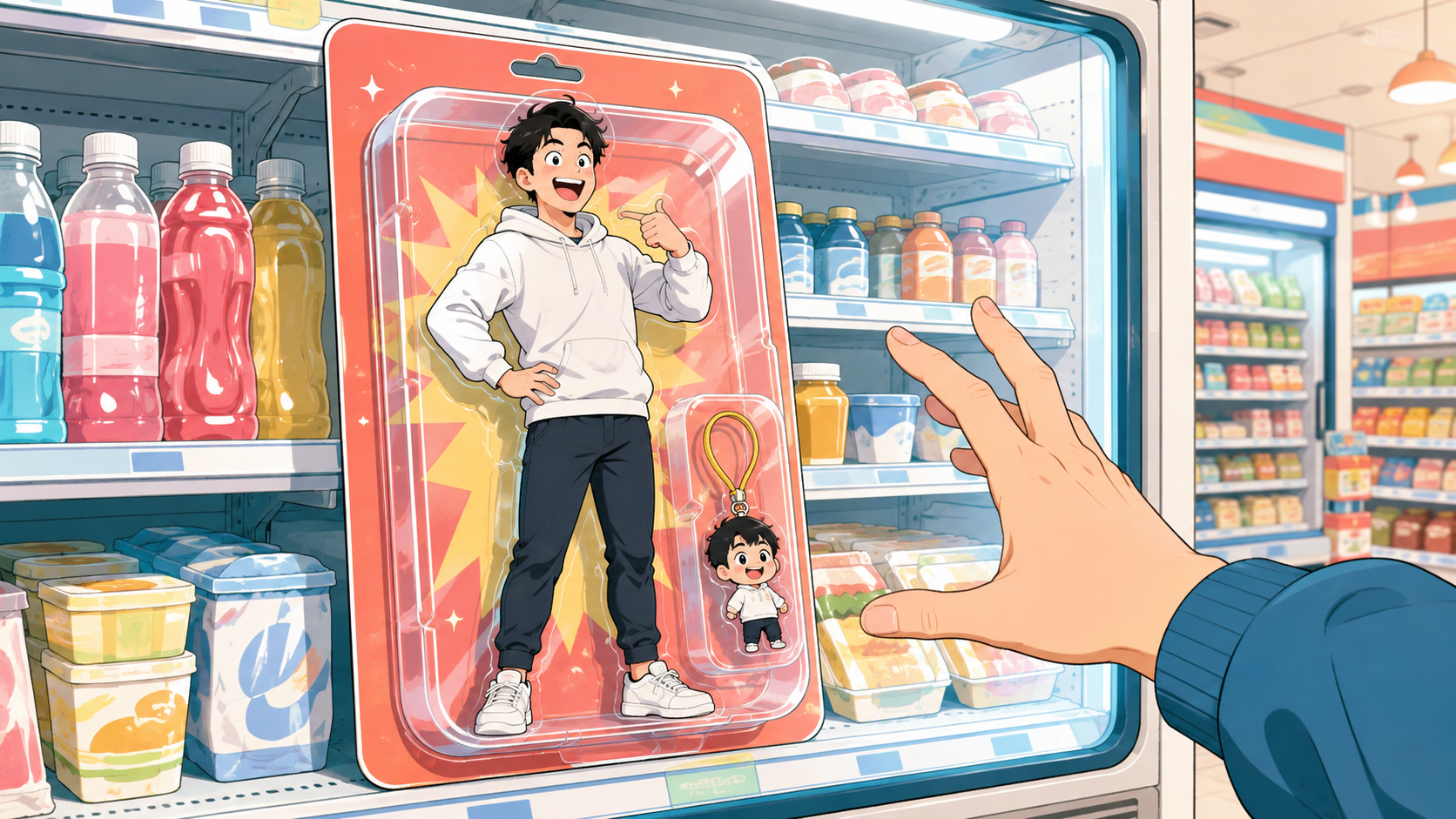 コンビニの商品棚に並ぶ個性的な商品を描いたネタ診断の横長ビジュアル