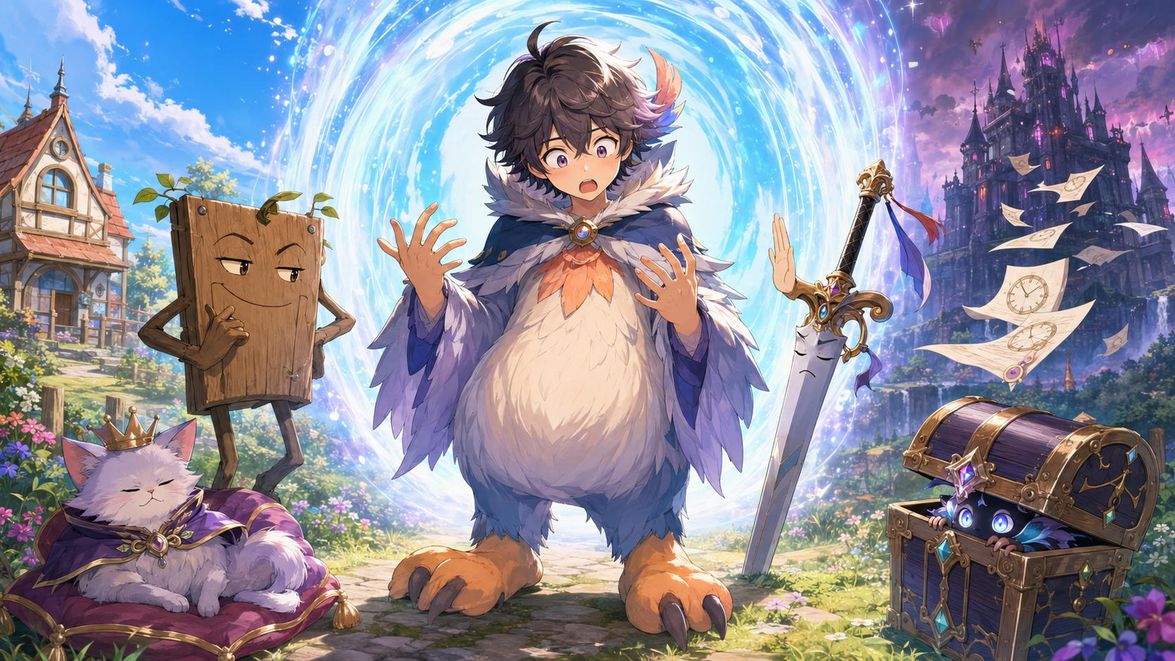 異世界へ転生して、自分の姿に驚くキャラクター